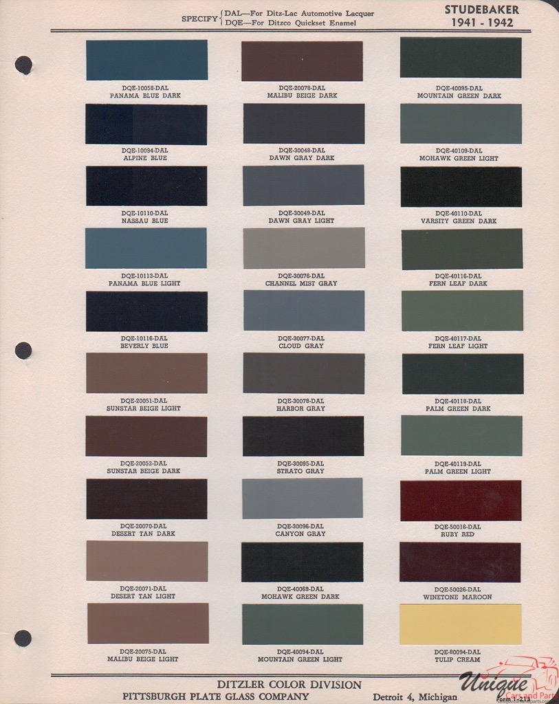 1941 Studebaker Paint Charts PPG 1